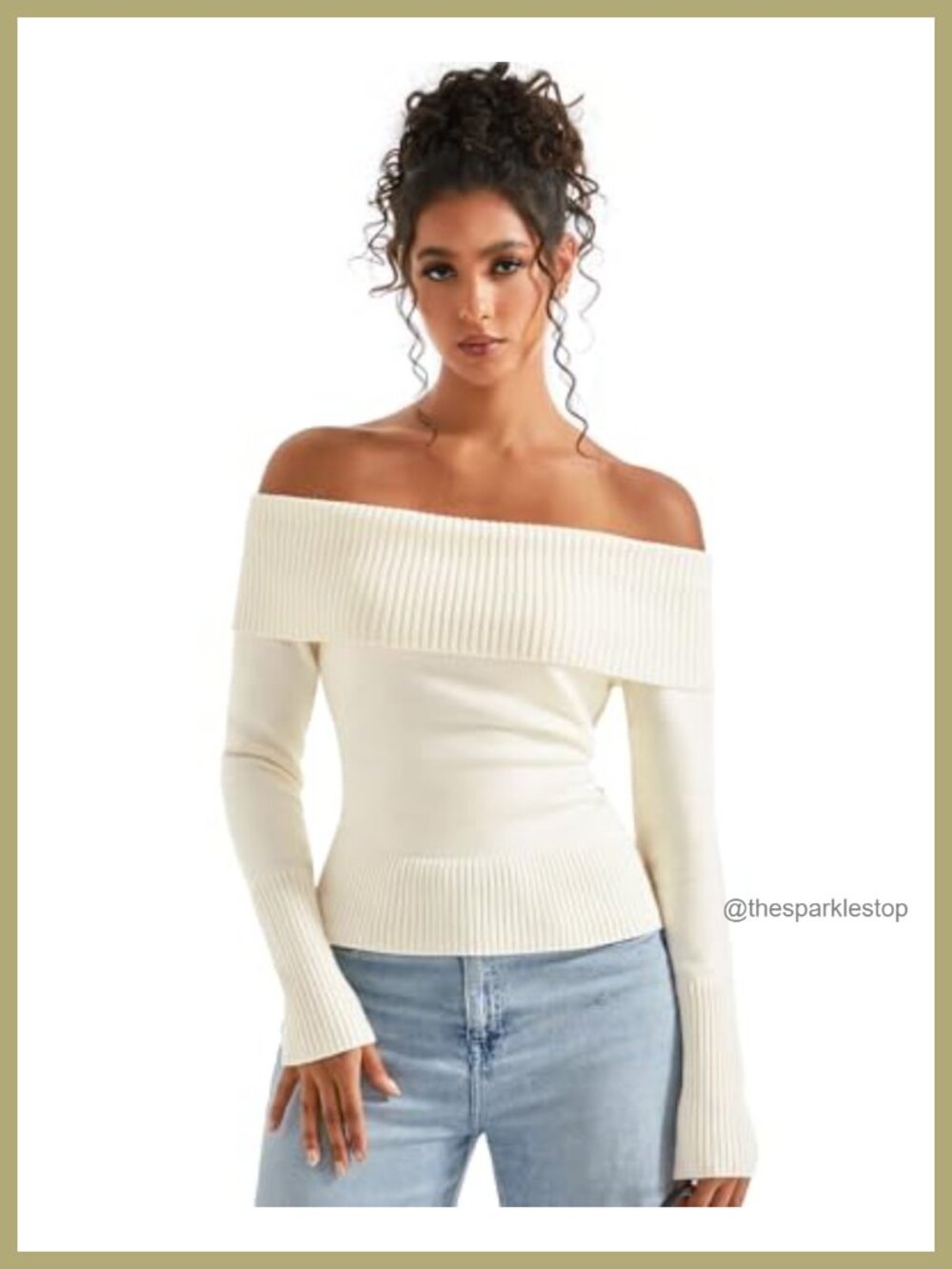 Off Shoulder Long Sleeve Ribbed Knit Pullover Sweater